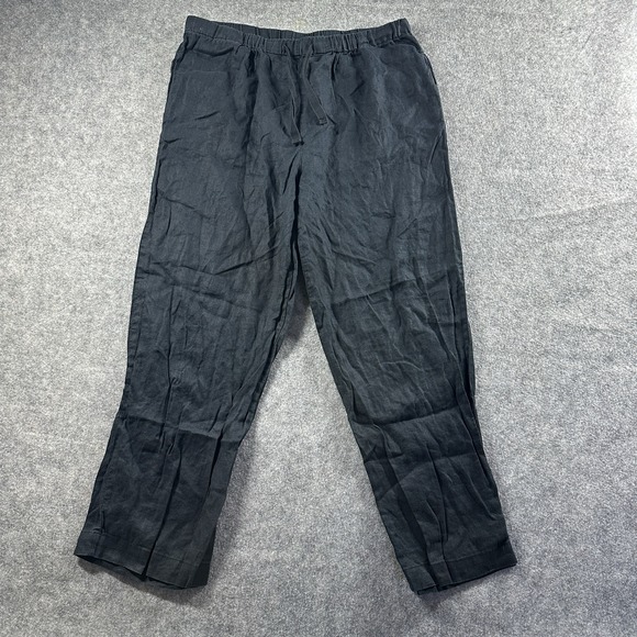 Quince Womens 100% Organic Linen Pants Black Size L Lagenlook Boho Resort Beachy - Picture 1 of 11